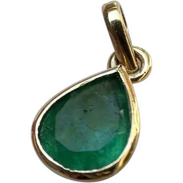 18K Yellow Gold Bezel Set Emerald - .70 Carat Pear