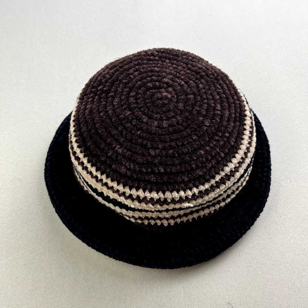 Vintage Crochet Bucket Hat Cap 7-1/4 Brown Cream … - image 1