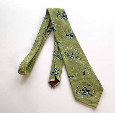 40s Wide Necktie Novelty Print Sports Sailing Ten… - image 1