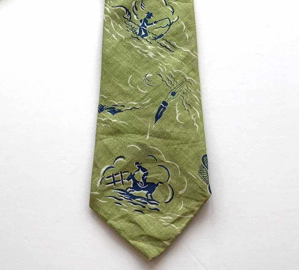 40s Wide Necktie Novelty Print Sports Sailing Ten… - image 2