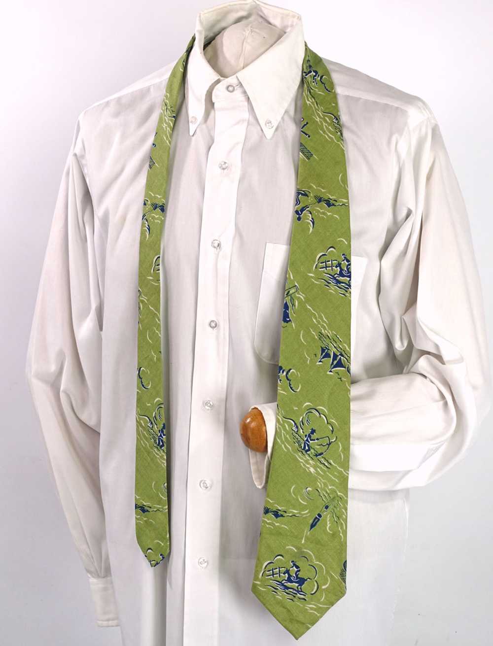 40s Wide Necktie Novelty Print Sports Sailing Ten… - image 4