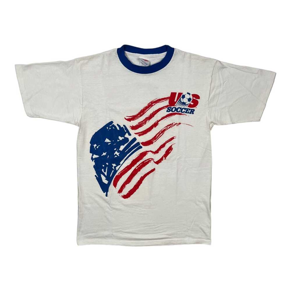 Vintage USA Soccer Short Sleeve Tee Shirt White - image 1