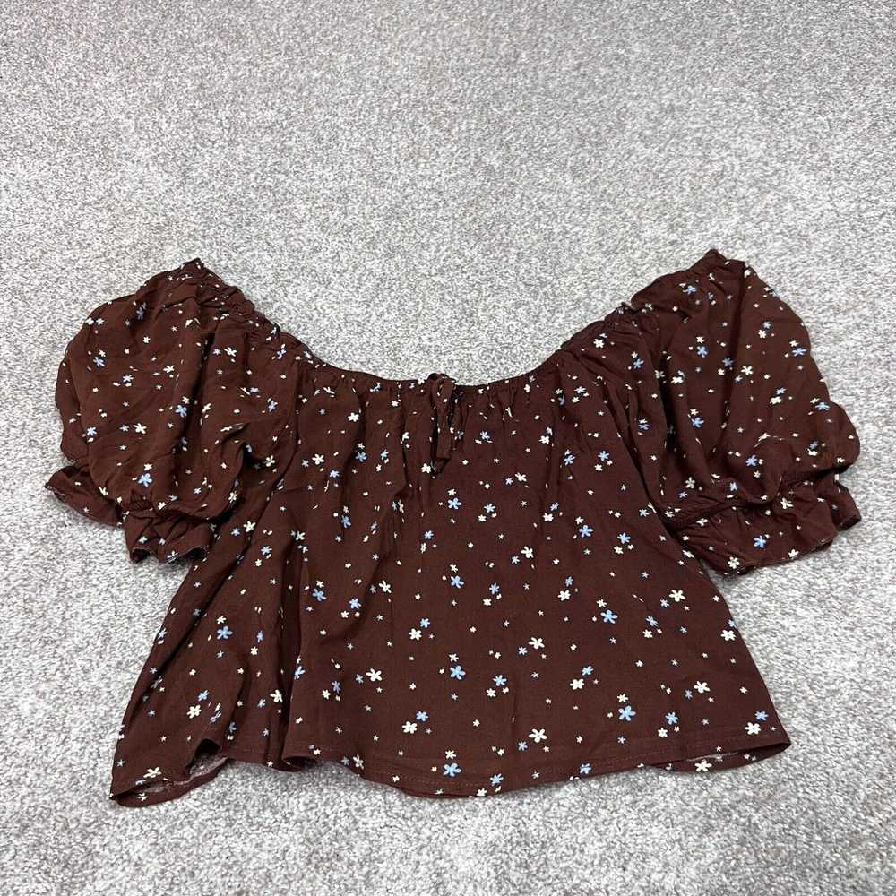 Vintage LA Hearts Blouse Women's Brown Floral Sho… - image 1