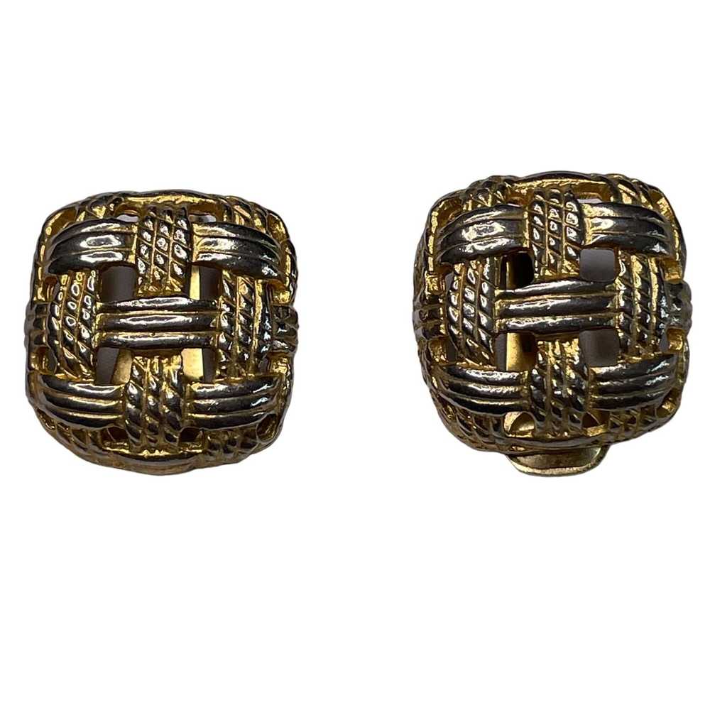 Other Vintage Basketweave Clip On Earrings Lattic… - image 1