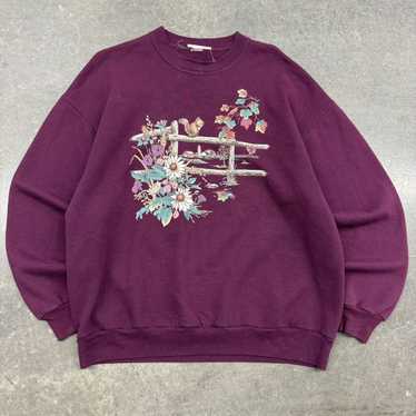 Vintage VINTAGE 90s MAROON NATURE CREWNECK - image 1