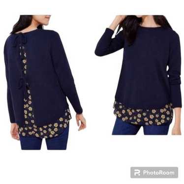 Loft Loft Sweater Shirt Top Blouse Navy Floral Wo… - image 1