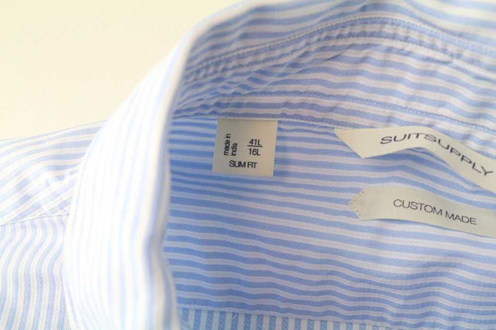 Suitsupply 41L/ 16L Light Blue Slim Fit Striped C… - image 5