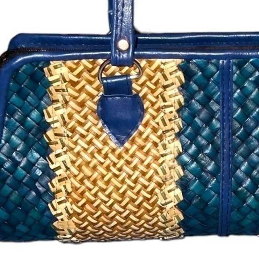 Vintage straw purse, blue and natural woven straw! - image 2