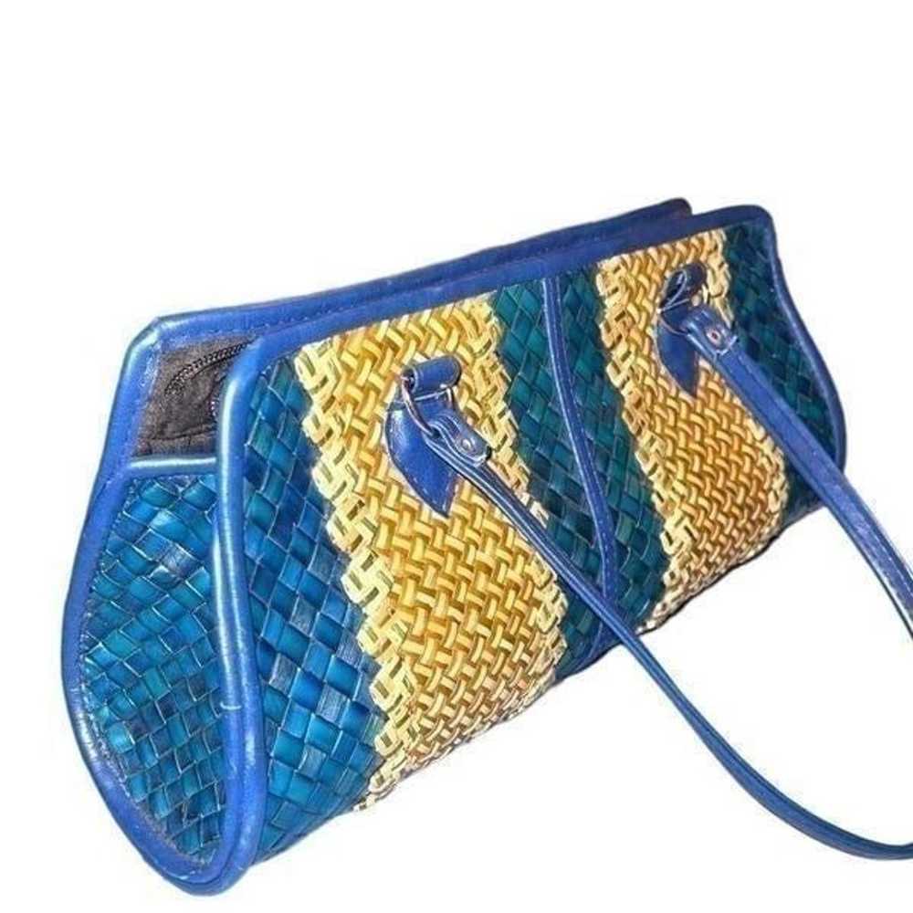 Vintage straw purse, blue and natural woven straw! - image 3