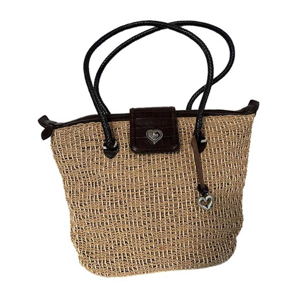 Brighton Sadie Tan & Brown Basket Weave Straw Han… - image 1