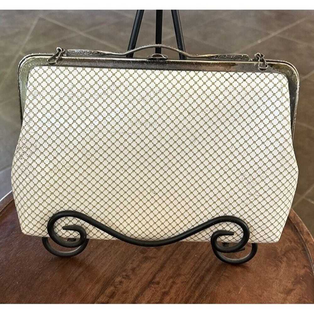 Vintage Cream Patent Leather Mesh Clutch - image 2