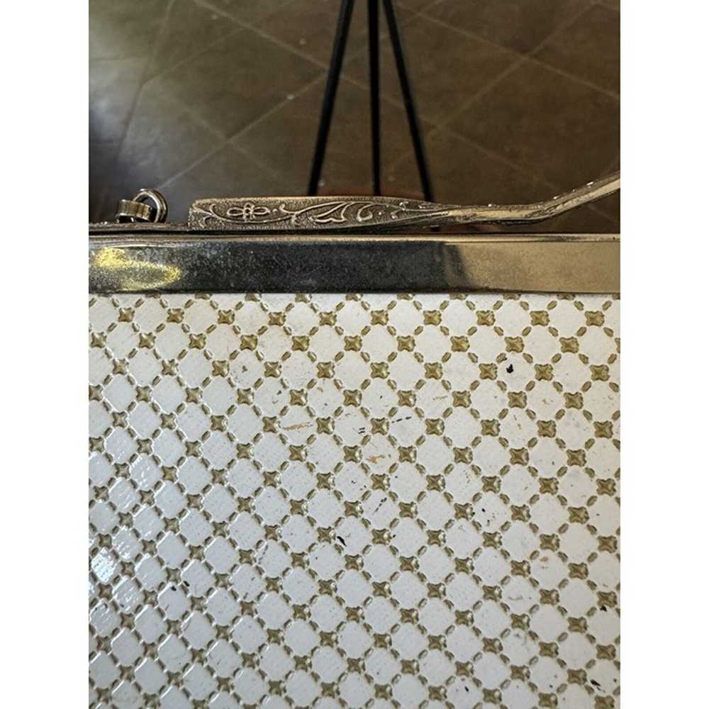 Vintage Cream Patent Leather Mesh Clutch - image 8