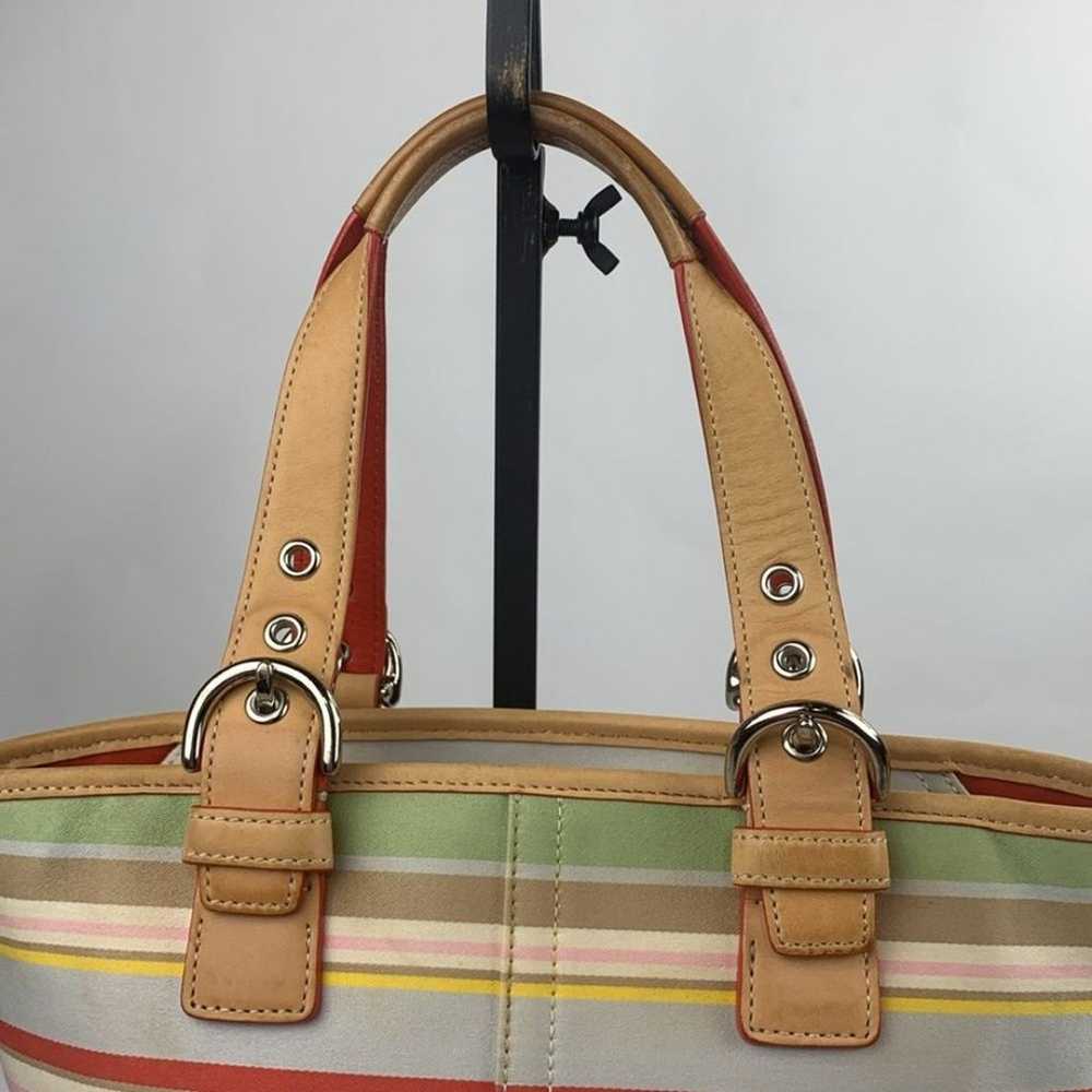 Vintage Coach leather fabric Striped Mini Tote ha… - image 3