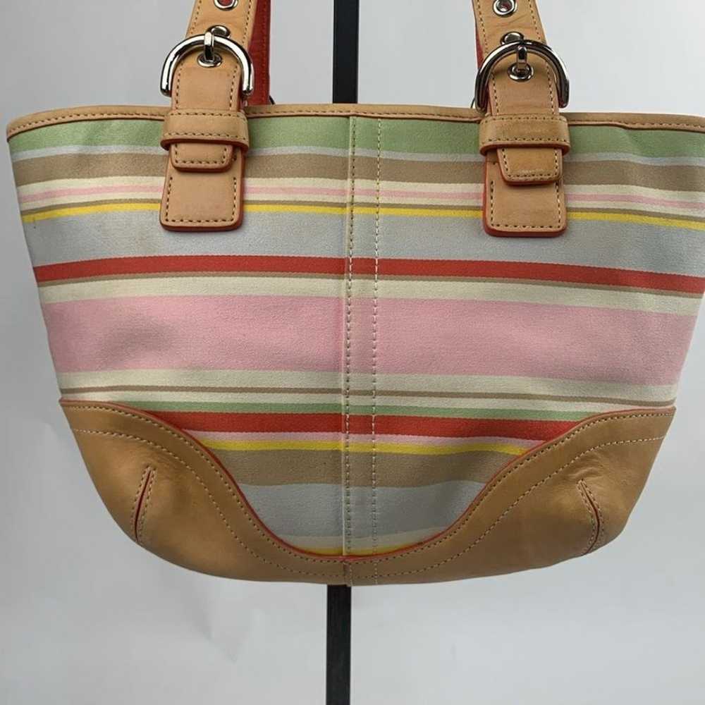 Vintage Coach leather fabric Striped Mini Tote ha… - image 4