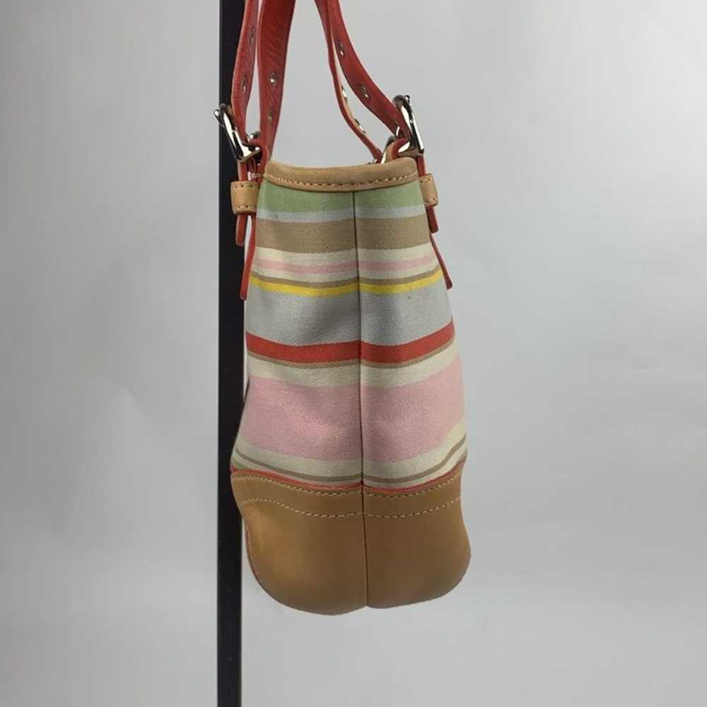 Vintage Coach leather fabric Striped Mini Tote ha… - image 5