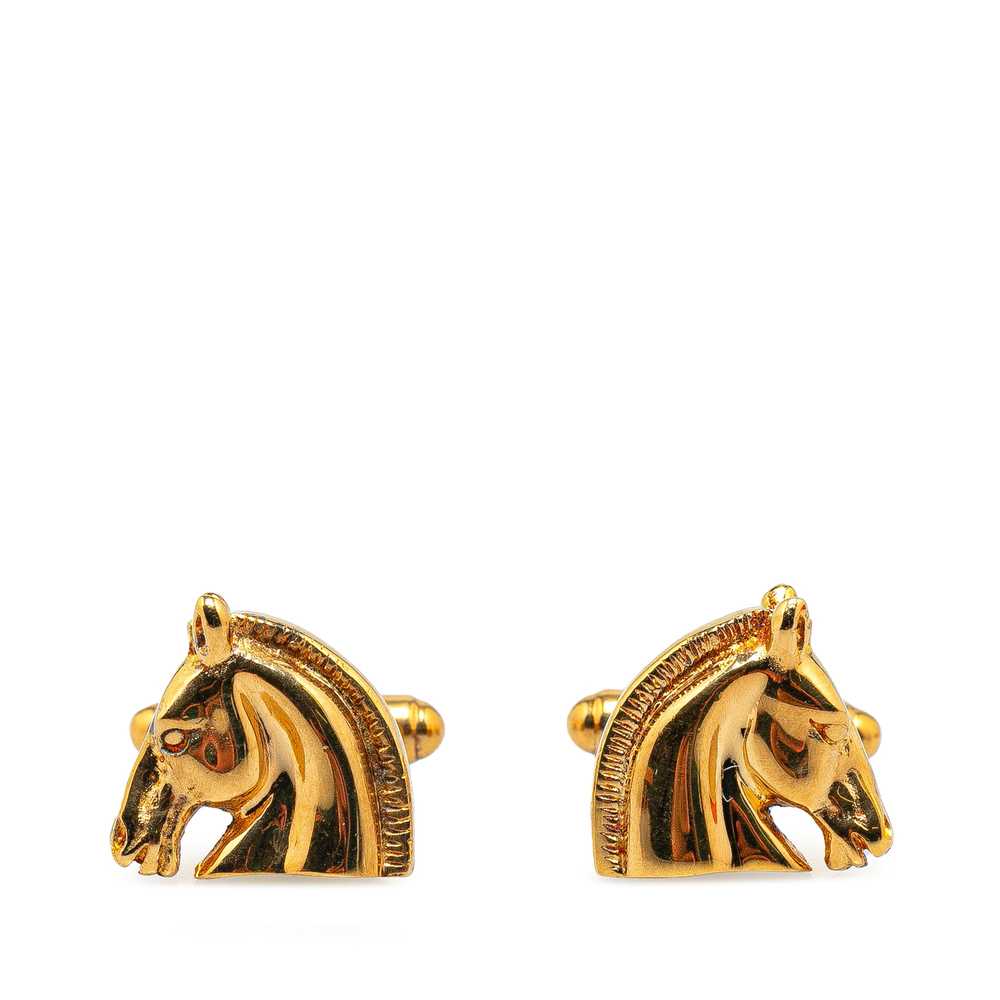 Gold Hermès Gold Plated Cheval Cufflinks - image 1