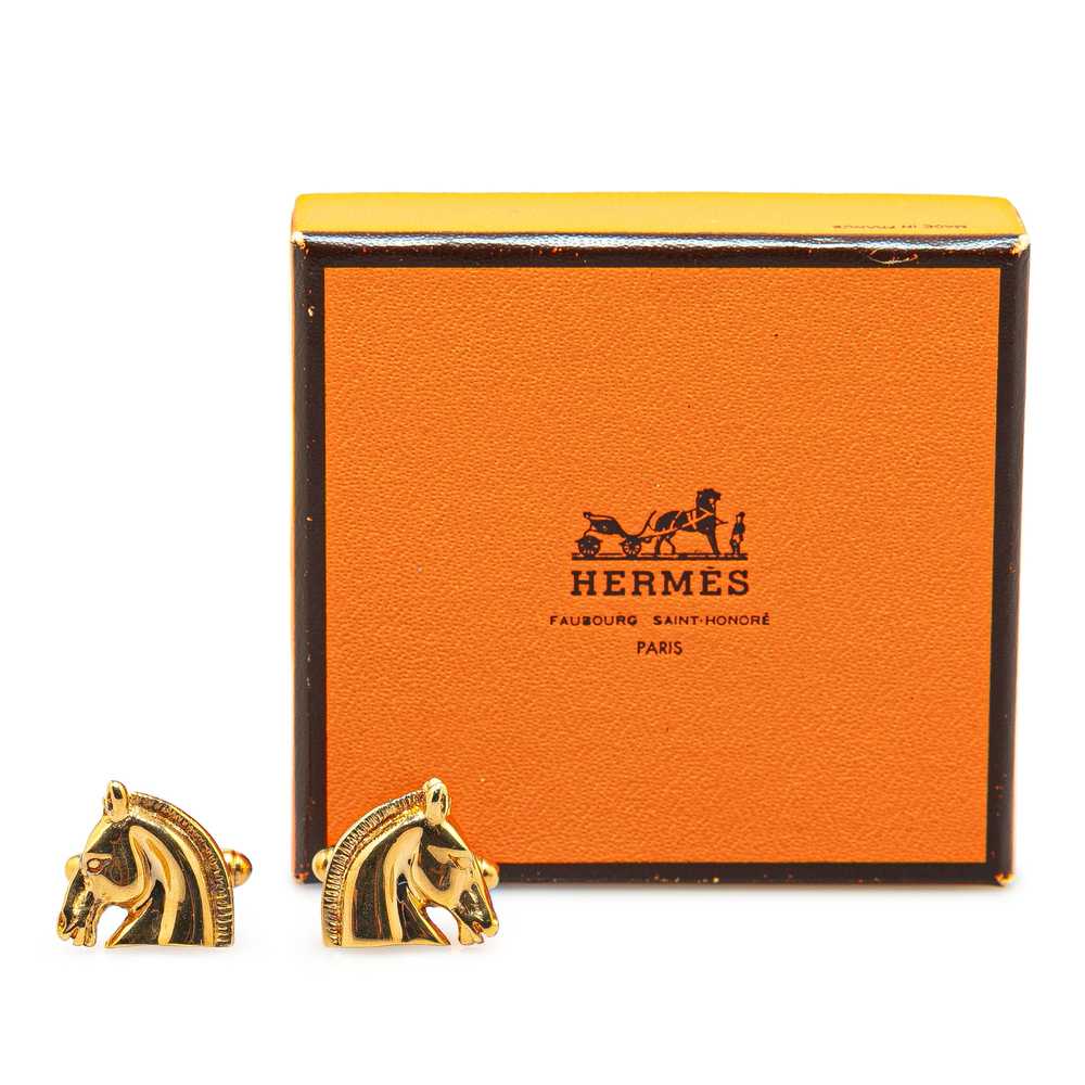 Gold Hermès Gold Plated Cheval Cufflinks - image 4