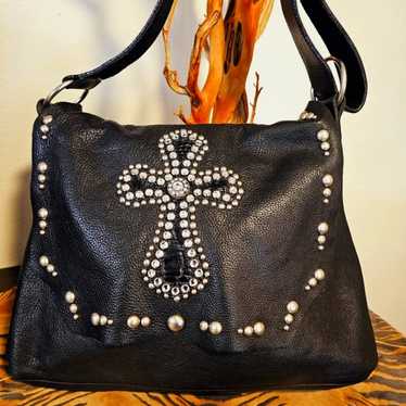 Leatherock USA Emb. Crystal Cross Blk. Studded Ha… - image 1