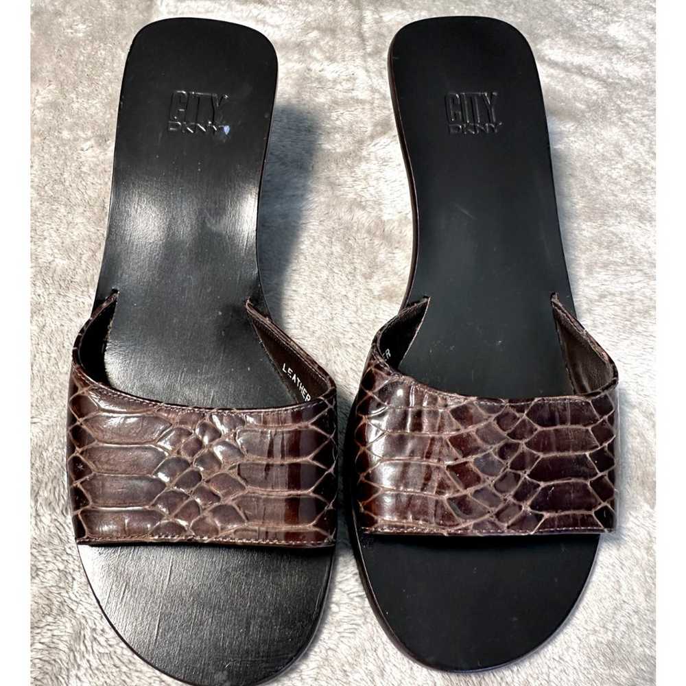 Vintage DKNY City Brown Snakeskin Black Mules Y2K… - image 1