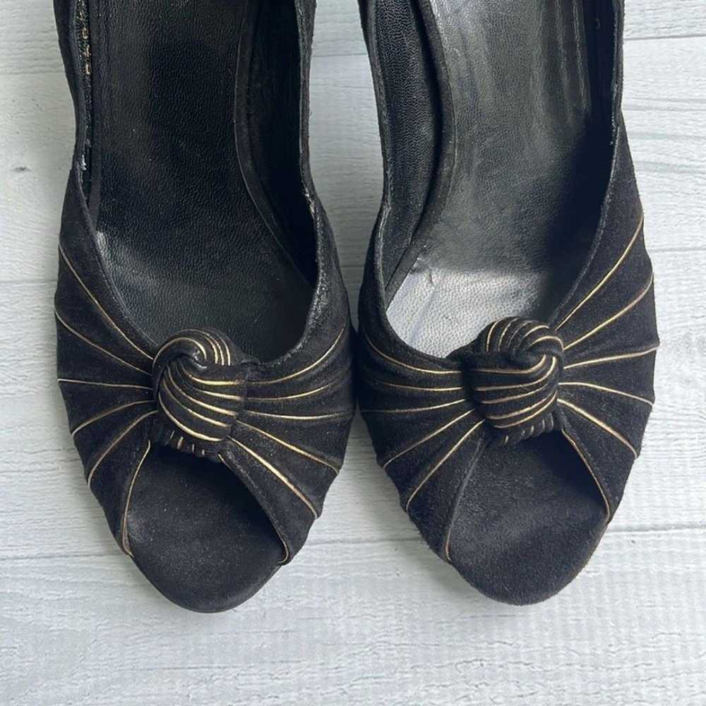 Gucci Vintage Black Suede Knotted Gold Lined Peep… - image 2