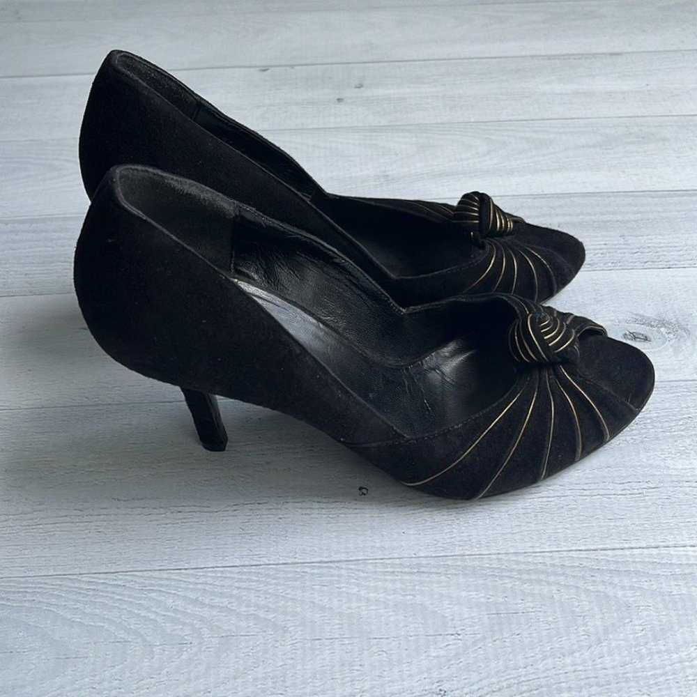 Gucci Vintage Black Suede Knotted Gold Lined Peep… - image 4