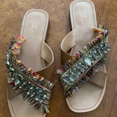 New Crown Vintage Somaya jeweled fringe sandals s… - image 1