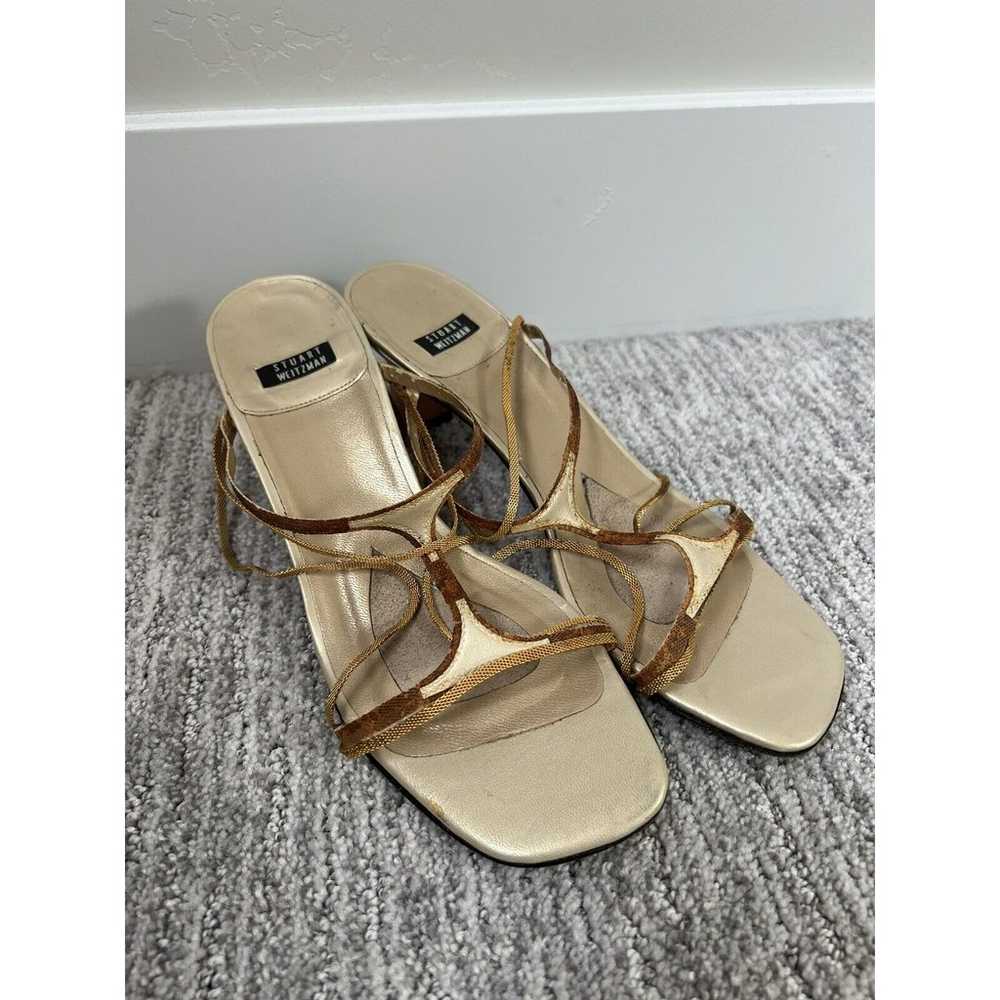 Stuart Weitzman Kitten Heel Gold Chain Sandals Si… - image 1