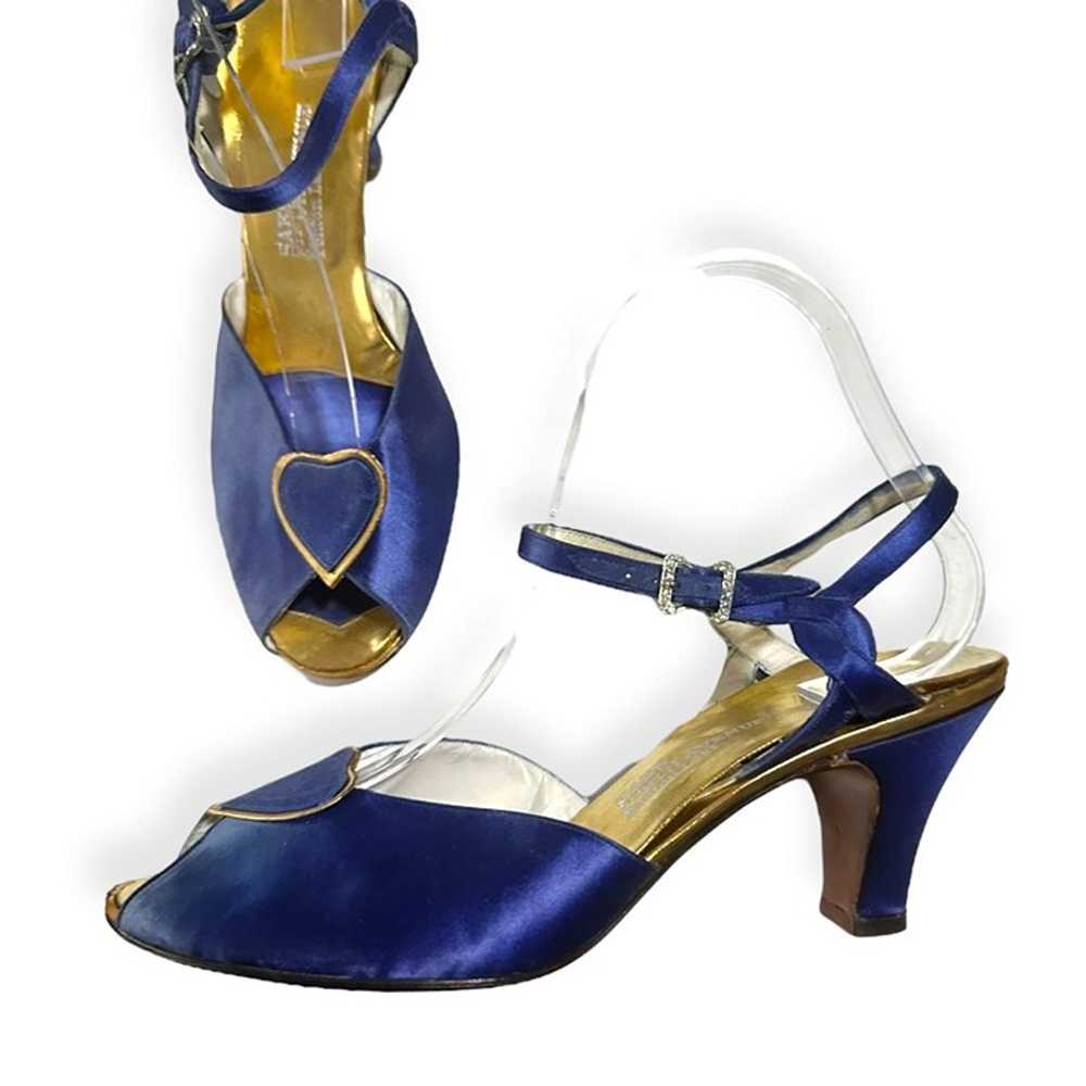 Vintage Saks Fifth Avenue Blue Satin Ankle Strap … - image 1