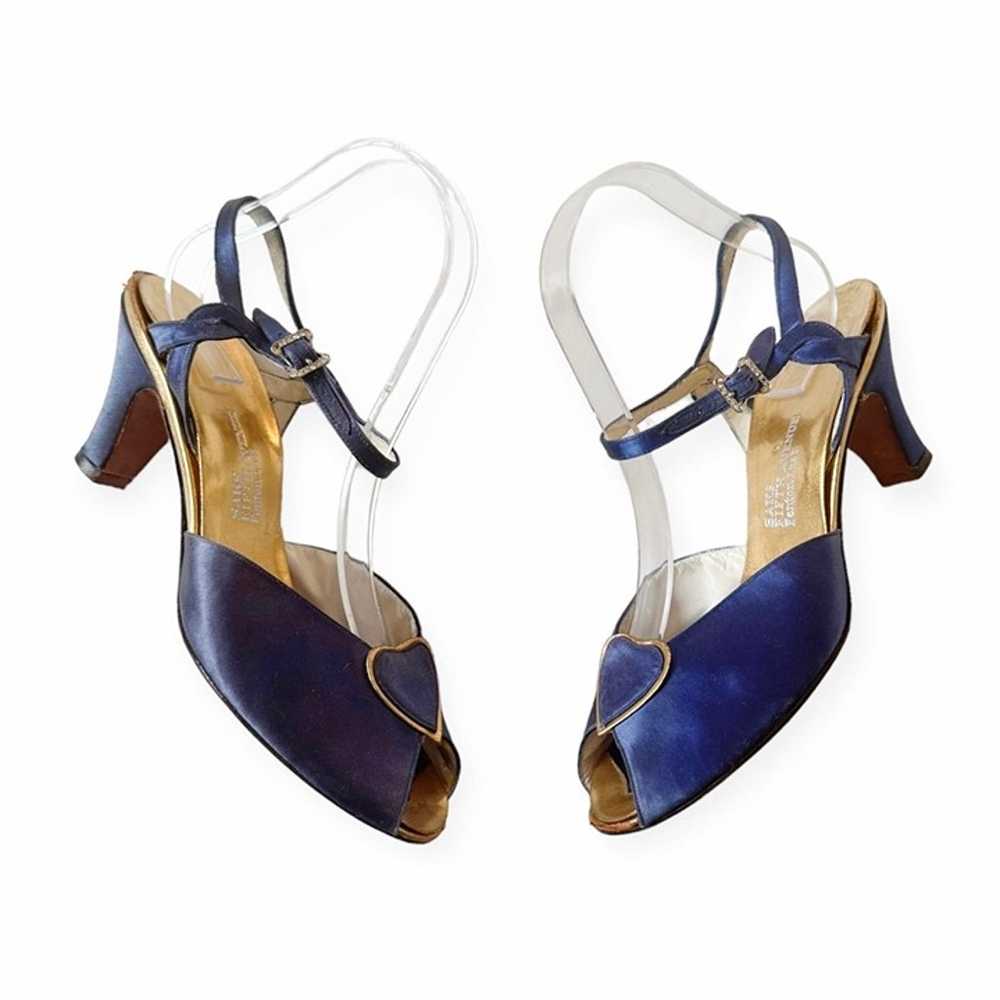 Vintage Saks Fifth Avenue Blue Satin Ankle Strap … - image 2