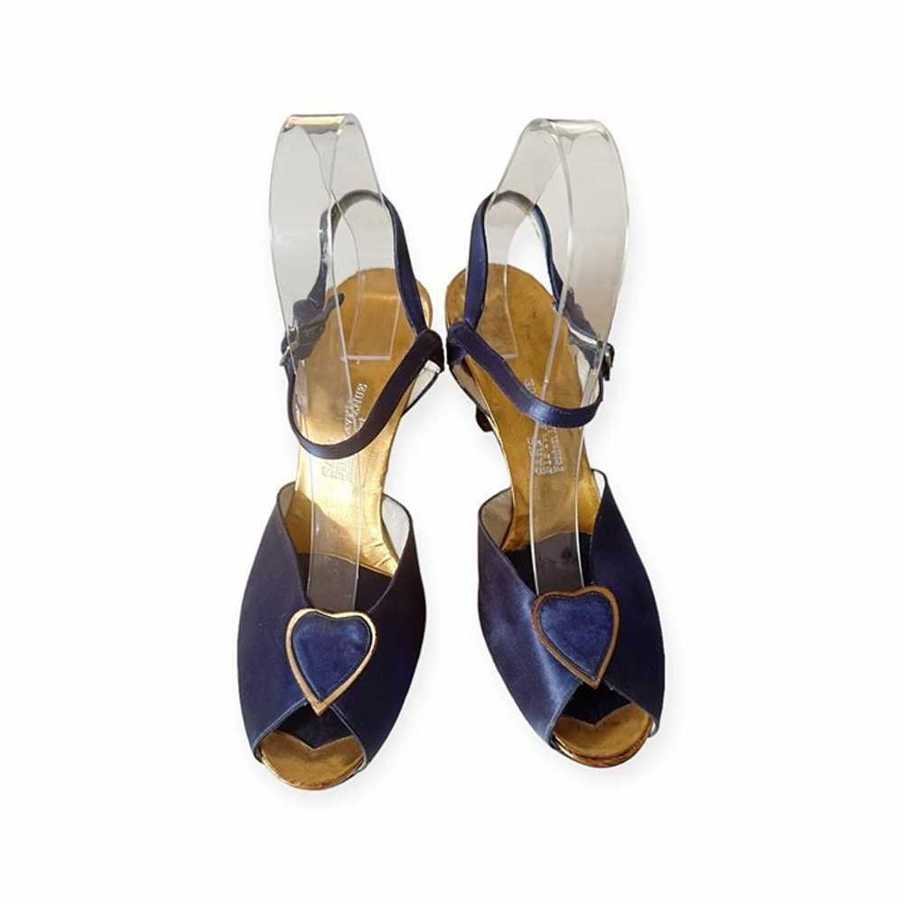 Vintage Saks Fifth Avenue Blue Satin Ankle Strap … - image 3