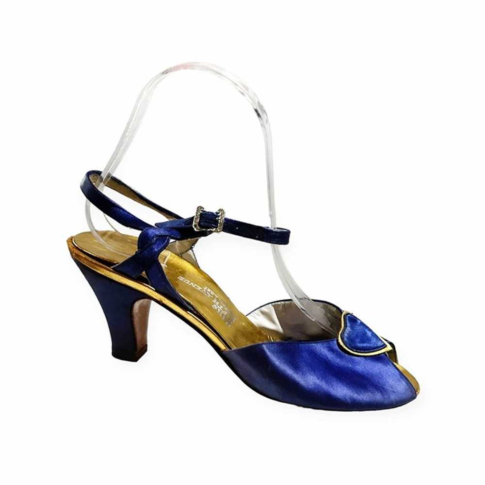 Vintage Saks Fifth Avenue Blue Satin Ankle Strap … - image 4