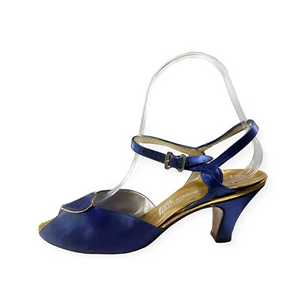 Vintage Saks Fifth Avenue Blue Satin Ankle Strap … - image 5