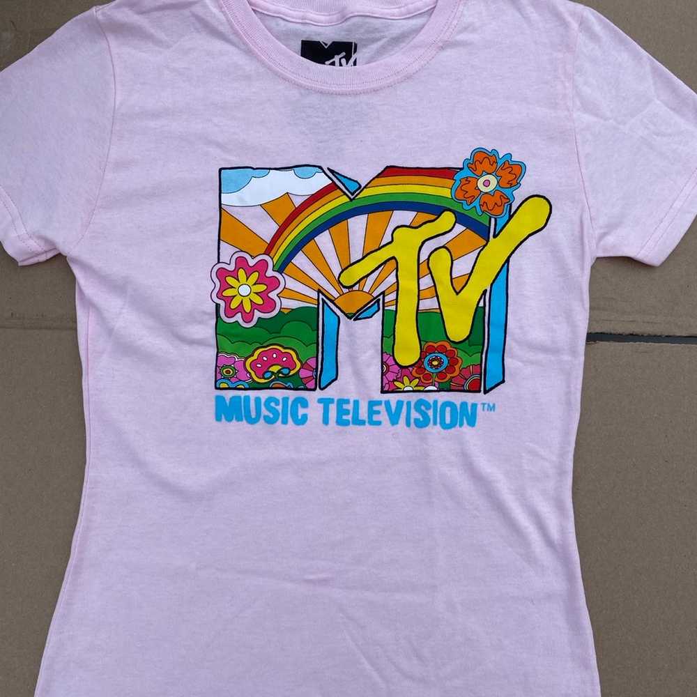 MTV Light Pink Rainbow XS Shirt - image 1