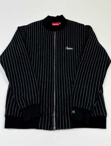 Supreme Script Logo Pinstripe Varsity Jacket Black - image 1