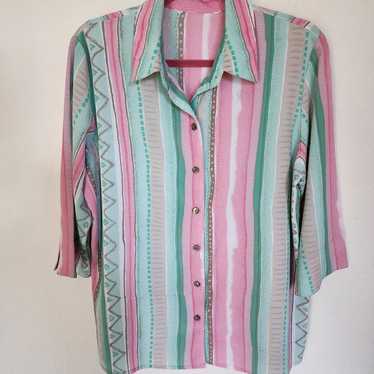 Pastel abstract vintage button down blouse - image 1