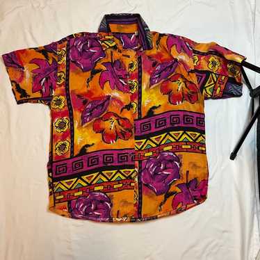 Vintage Hawaiian Bright Floral Button-Up Blouse W… - image 1