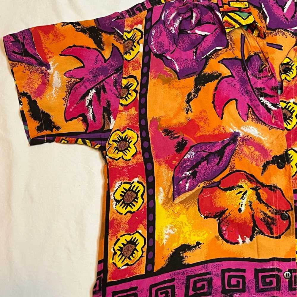 Vintage Hawaiian Bright Floral Button-Up Blouse W… - image 2