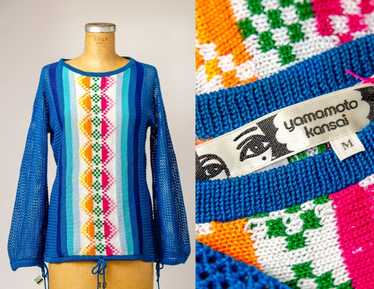 トップス vintage kansai yamamoto design knit Kansai Yamamoto Women's Sweater Grey/Blue/Red Japan 1980s
