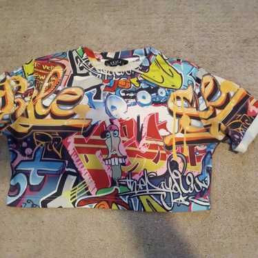 Vintage Akira cropped graffiti top for women