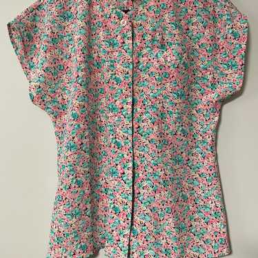 Tess vintage floral button down blouse cap sleeve - image 1