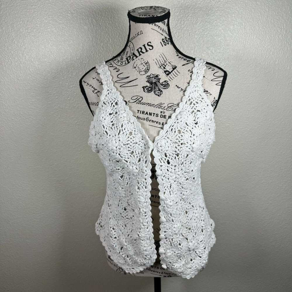 Vintage Express Tricot White Crochet Knit Tank Ve… - image 1