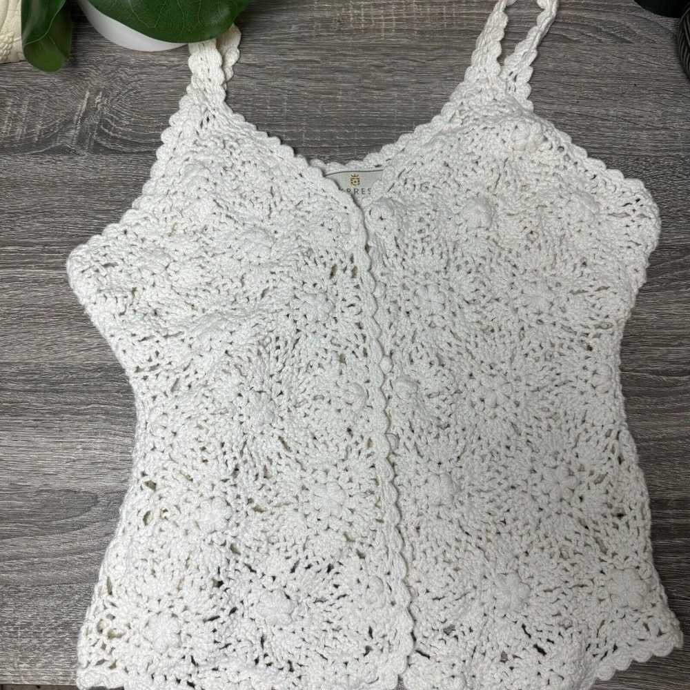 Vintage Express Tricot White Crochet Knit Tank Ve… - image 2