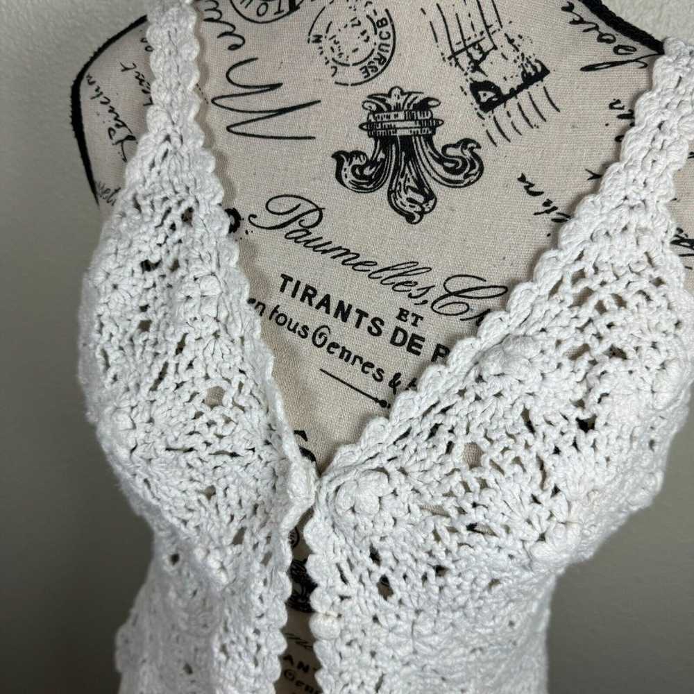 Vintage Express Tricot White Crochet Knit Tank Ve… - image 4