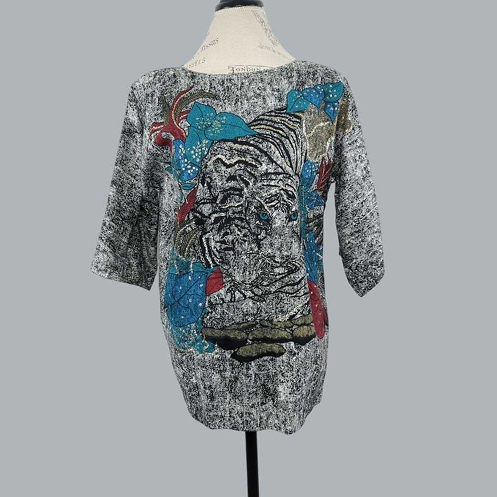 Vintage 90s Womens Top Large Tiger Graphic Tunic - image 1