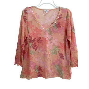 J. Jill Sheer Mesh Top Vintage Y2K Floral Top Emb… - image 1