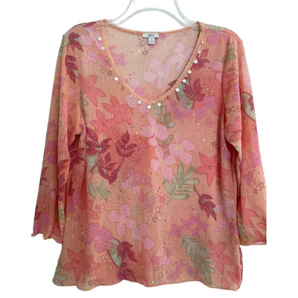 J. Jill Sheer Mesh Top Vintage Y2K Floral Top Emb… - image 3