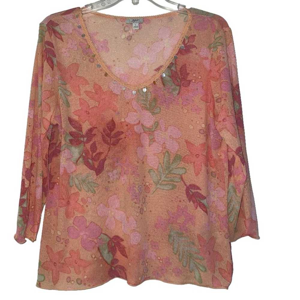 J. Jill Sheer Mesh Top Vintage Y2K Floral Top Emb… - image 4