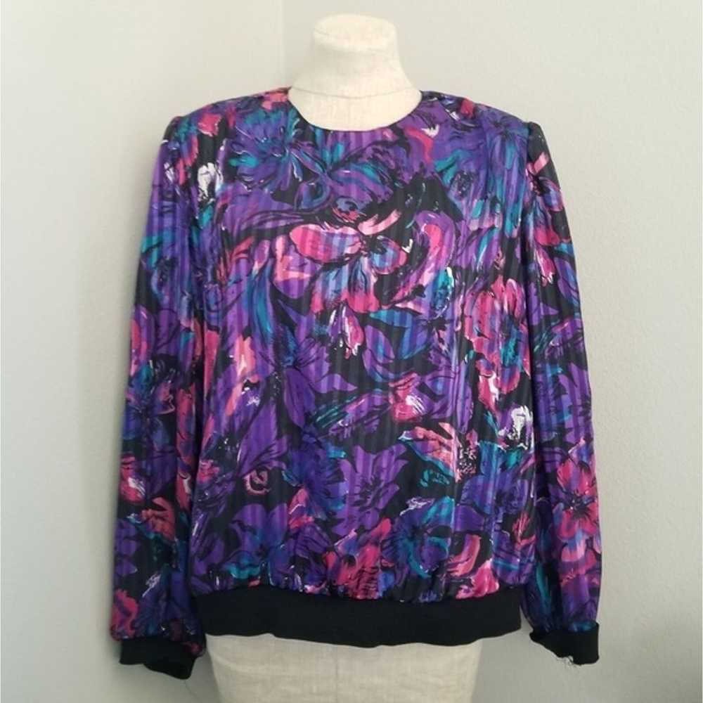 Vintage 80s Marsha Furst Purple and Black Long Sl… - image 2