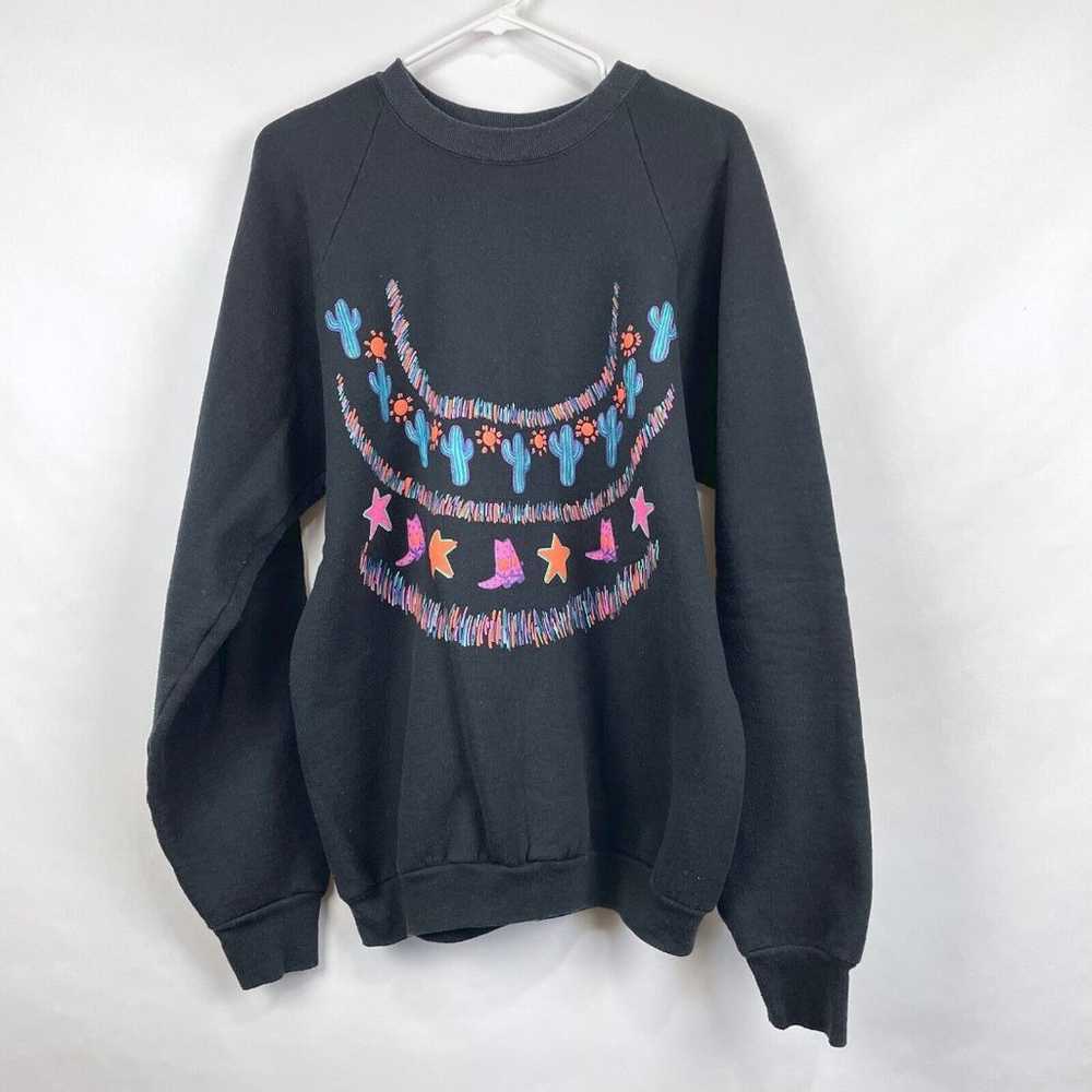 VTG 1980s XL Fruit of the Loom Black Crewneck Wes… - image 2