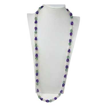 Vintage Green & Clear Purple Lucite Beaded Neckla… - image 1